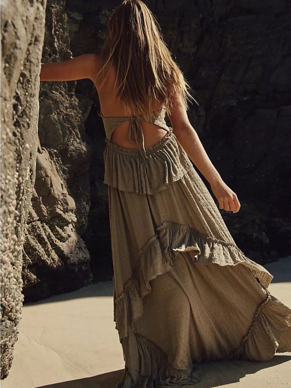 Free People Olive Green Santa Luz Ruffled Maxi Dress - Picture 2 of 7